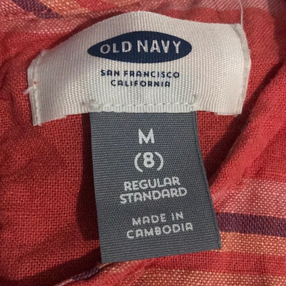 Girls coral stripped romper - Picture 2 of 3